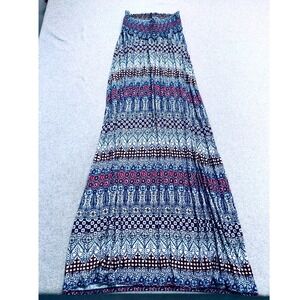 Motherhood Maternity Maxi Skirt Womens S Blue Medallion Smocked Boho Skirt Flowy